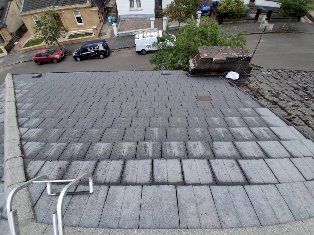 Roof after cleaning, moss and algae removed